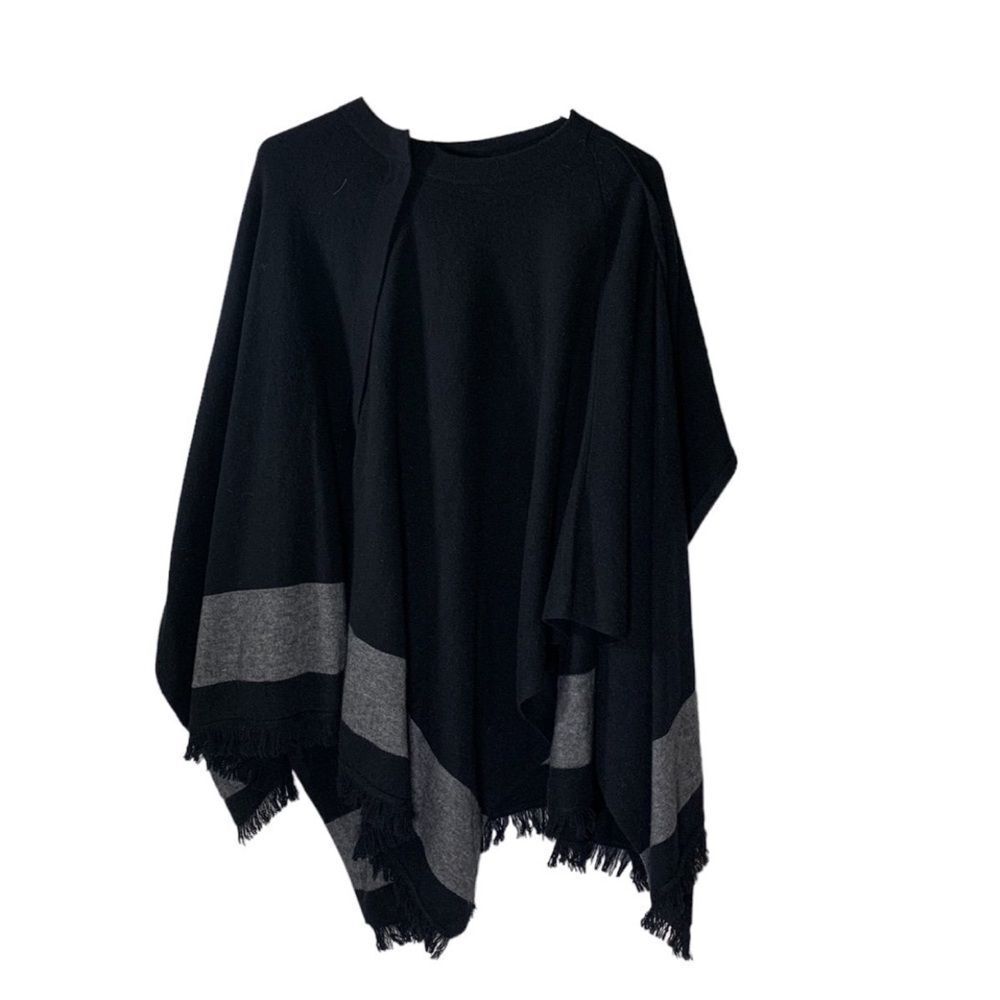 Repeat Cashmere One‎ Size Black and Grey Poncho